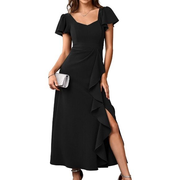 Women's Long Elegant Semi Formal Dress Polyester X-Large Ruffle Split